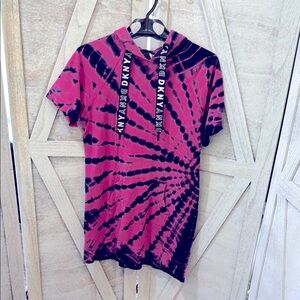 DKNY Spiral Pink and Black Hoodie Dress